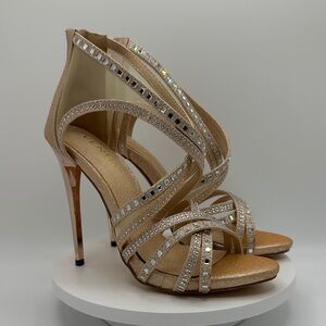VENUS Rose Gold Caged Strappy Heels with Rhinestone Accents, Size 7, EUC